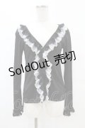 h.Jelly HONEY / サイドギャザーフリルカーディガン  黒×白 H-25-07-20-011-HN-TO-KB-ZH