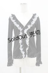 h.Jelly HONEY / サイドギャザーフリルカーディガン  黒×白 H-25-07-20-011-HN-TO-KB-ZH