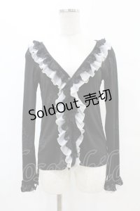 h.Jelly HONEY / サイドギャザーフリルカーディガン  黒×白 H-25-07-20-011-HN-TO-KB-ZH