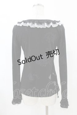 画像2: h.Jelly HONEY / サイドギャザーフリルカーディガン  黒×白 H-25-07-20-011-HN-TO-KB-ZH