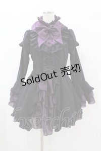 MARBLE / アリス風編み上げドレスワンピース  黒×紫 H-25-07-20-012-GO-OP-KB-ZH