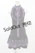 HONEY / 刺繍スカラップフリルノースリーブワンピース  黒×紫 H-25-07-20-013-HN-OP-KB-ZH
