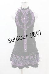 HONEY / 刺繍スカラップフリルノースリーブワンピース  黒×紫 H-25-07-20-013-HN-OP-KB-ZH