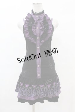 画像1: HONEY / 刺繍スカラップフリルノースリーブワンピース  黒×紫 H-25-07-20-013-HN-OP-KB-ZH