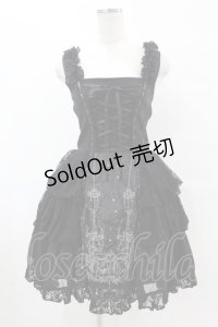 FRILL / サイドフリル刺繍ジャンパースカート  黒 H-25-07-20-015-HN-OP-KB-ZH