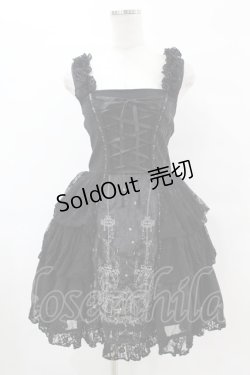画像1: FRILL / サイドフリル刺繍ジャンパースカート  黒 H-25-07-20-015-HN-OP-KB-ZH