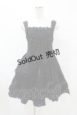 画像1: FRILL / レースバッスルプリントストライプジャンパースカート  黒 H-25-07-20-016-HN-OP-KB-ZH