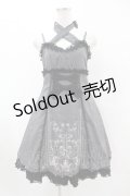 FRILL / ストライプ&リボンローズクラウン刺繍キャミワンピース  黒 H-25-07-20-018-HN-OP-KB-ZH