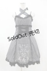 FRILL / ストライプ&リボンローズクラウン刺繍キャミワンピース  黒 H-25-07-20-018-HN-OP-KB-ZH