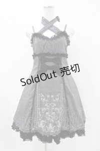 FRILL / ストライプ&リボンローズクラウン刺繍キャミワンピース  黒 H-25-07-20-018-HN-OP-KB-ZH