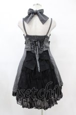 画像2: FRILL / ストライプ&リボンローズクラウン刺繍キャミワンピース  黒 H-25-07-20-018-HN-OP-KB-ZH (2)