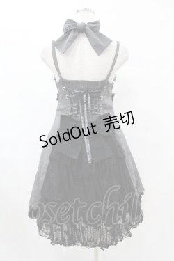 画像2: FRILL / ストライプ&リボンローズクラウン刺繍キャミワンピース  黒 H-25-07-20-018-HN-OP-KB-ZH