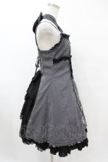 画像3: FRILL / ストライプ&リボンローズクラウン刺繍キャミワンピース  黒 H-25-07-20-018-HN-OP-KB-ZH (3)