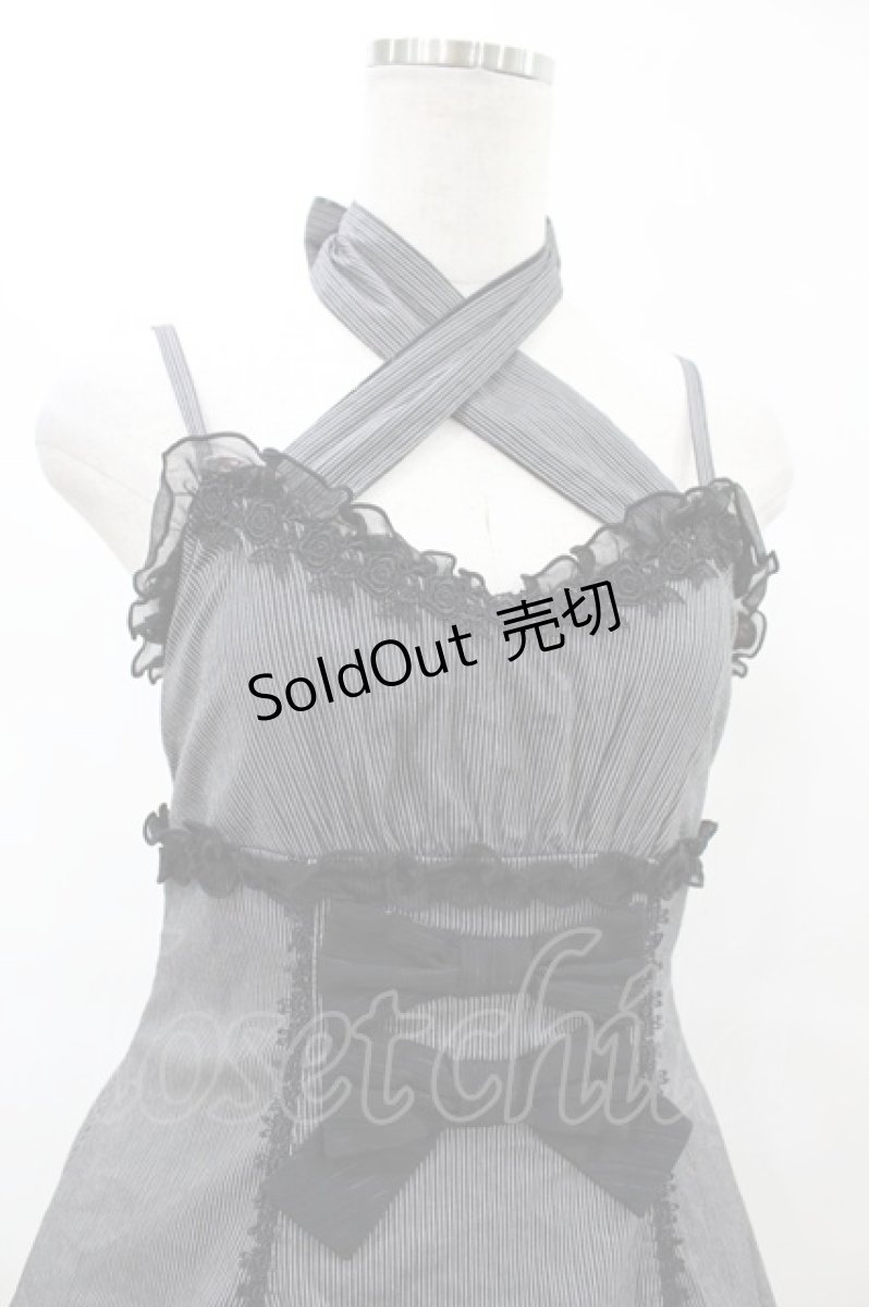 画像4: FRILL / ストライプ&リボンローズクラウン刺繍キャミワンピース  黒 H-25-07-20-018-HN-OP-KB-ZH (4)