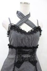 画像4: FRILL / ストライプ&リボンローズクラウン刺繍キャミワンピース  黒 H-25-07-20-018-HN-OP-KB-ZH (4)