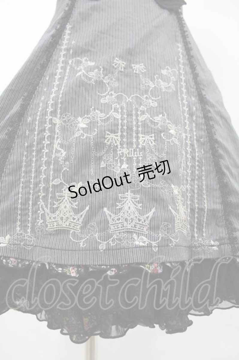 画像5: FRILL / ストライプ&リボンローズクラウン刺繍キャミワンピース  黒 H-25-07-20-018-HN-OP-KB-ZH (5)