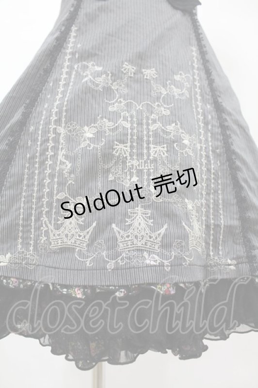 画像5: FRILL / ストライプ&リボンローズクラウン刺繍キャミワンピース  黒 H-25-07-20-018-HN-OP-KB-ZH (5)