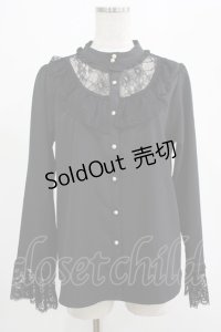 axes femme / 繊細袖レースとろみブラウス M ブラック H-25-07-21-030-AX-BL-NS-ZH