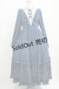 axes femme kawaii / クラシカルフリルロングワンピース M ブルー H-25-07-21-013-AX-OP-NS-ZH