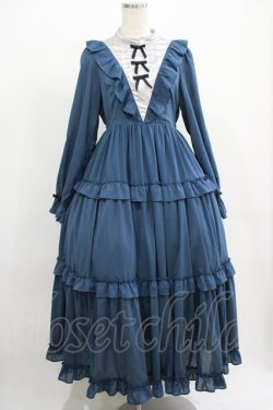 画像1: axes femme kawaii / クラシカルフリルロングワンピース M ブルー H-25-07-21-013-AX-OP-NS-ZH