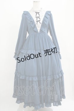 画像1: axes femme kawaii / クラシカルフリルロングワンピース M ブルー H-25-07-21-013-AX-OP-NS-ZH