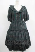 axes femme / ラッフル襟チェックワンピース M グリーン H-25-07-21-018-AX-OP-NS-ZH