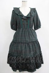 axes femme / ラッフル襟チェックワンピース M グリーン H-25-07-21-018-AX-OP-NS-ZH