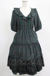 axes femme / ラッフル襟チェックワンピース M グリーン H-25-07-21-018-AX-OP-NS-ZH