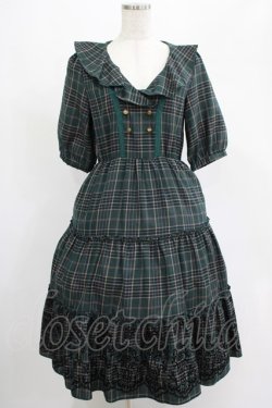 画像1: axes femme / ラッフル襟チェックワンピース M グリーン H-25-07-21-018-AX-OP-NS-ZH