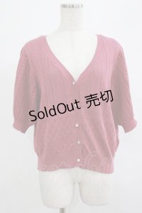 axes femme / 透かし編み半袖ニットカーディガン Free ピンク H-25-07-22-036-AX-TO-NS-ZH