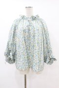 Jane Marple Dans Le Salon / Lawn Liberty Bubble Sleeve Blouse  オフ×ブルー H-25-07-22-1039-JM-BL-KB-ZH