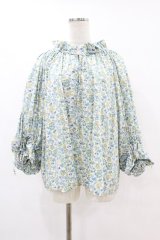 Jane Marple Dans Le Salon / Lawn Liberty Bubble Sleeve Blouse  オフ×ブルー H-25-07-22-1039-JM-BL-KB-ZH