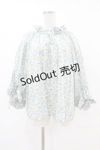 Jane Marple Dans Le Salon / Lawn Liberty Bubble Sleeve Blouse  オフ×ブルー H-25-07-22-1039-JM-BL-KB-ZH