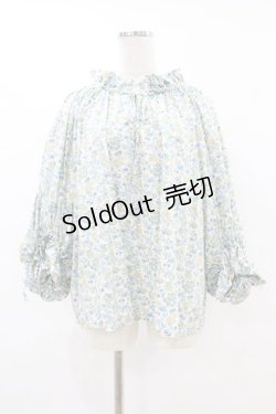 画像1: Jane Marple Dans Le Salon / Lawn Liberty Bubble Sleeve Blouse  オフ×ブルー H-25-07-22-1039-JM-BL-KB-ZH