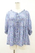 Jane Marple / Bonjour Millefleursスモックブラウス  ブルー H-25-07-22-1042-JM-BL-KB-ZH