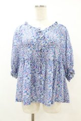Jane Marple / Bonjour Millefleursスモックブラウス  ブルー H-25-07-22-1042-JM-BL-KB-ZH