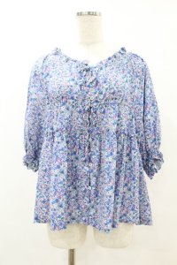 Jane Marple / Bonjour Millefleursスモックブラウス  ブルー H-25-07-22-1042-JM-BL-KB-ZH