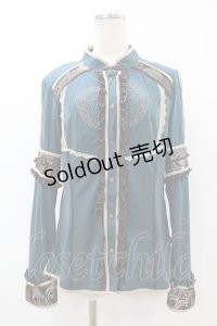 Ozz oneste / ジャガード切替チャイナブラウス  グリーン H-25-07-22-1056-OO-BL-KB-ZH