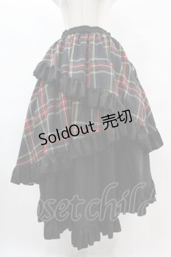 画像1: Qutie Frash / タータンチェックフリルロングスカート  グリーン H-25-07-22-1025-QU-SK-KB-ZH