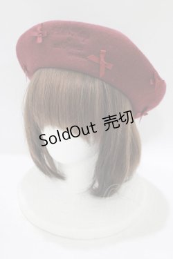 画像1: m petit by misako / サンリオキャラクターズコラボ ハローキティ バスクリボンベレー  ワイン H-25-07-22-076-LO-AC-NS-ZH