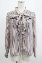 axes femme / ストライプリボンブラウス M ピンク H-25-07-22-024-AX-BL-NS-ZH