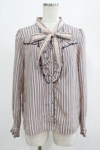 axes femme / ストライプリボンブラウス M ピンク H-25-07-22-024-AX-BL-NS-ZH