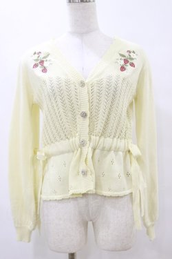 画像1: axes femme POETIQUE / ストロベリー刺繍ニットカーディガン M イエロー H-25-07-23-051-AX-TO-NS-ZH