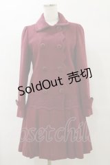 axes femme / 裾プリーツコート M ボルドー H-25-07-23-070-AX-CO-NS-ZT-C001