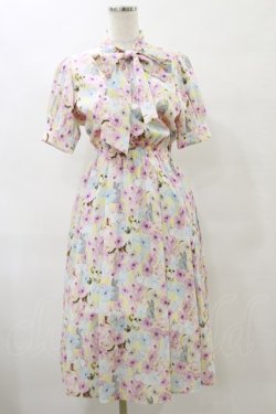 画像1: axes femme POETIQUE / フラワーキャットボウタイワンピース M イエロー H-25-07-23-072-AX-OP-NS-ZH