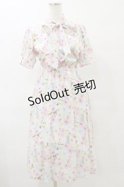 画像1: axes femme POETIQUE / フラワーキャットボウタイワンピース M イエロー H-25-07-23-072-AX-OP-NS-ZH