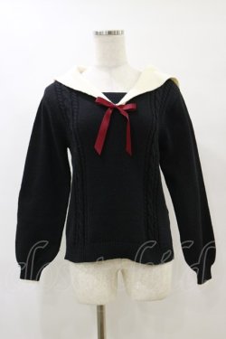 画像1: axes femme / ブローチ付セーラーニット Free ブラック H-25-07-23-040-AX-TO-NS-ZH