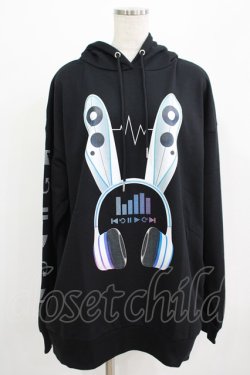 画像1: LISTEN FLAVOR / サイバーうさ耳ヘッドホンパーカー  ブラック H-25-07-24-032-PU-TO-KB-ZH