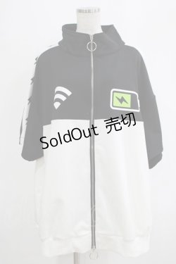 画像1: LISTEN FLAVOR / 只今充電中半袖ジャージ  ブラック×ホワイト H-25-07-24-034-PU-TO-KB-ZH