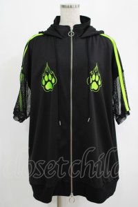 LISTEN FLAVOR / 猫耳肉球ファイヤー袖メッシュジャージ  ブラック×グリーン H-25-07-24-035-PU-JA-KB-ZH